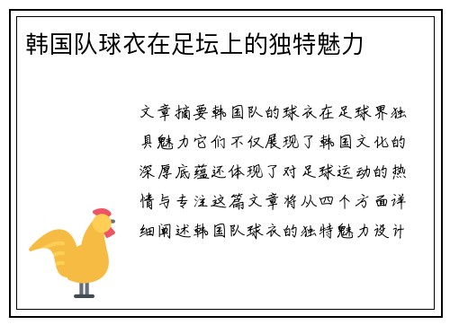 韩国队球衣在足坛上的独特魅力